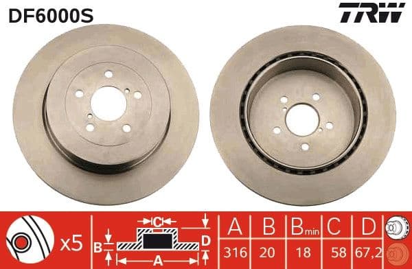 Brake Disc TRW SINGLE DF6000S - image 2
