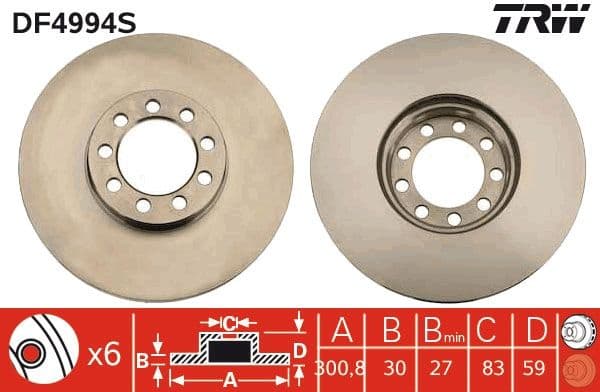 Brake Disc TRW SINGLE DF4994S - image 3