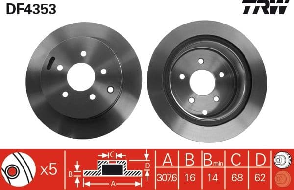 Brake discs kit rear, (2pcs), Top Quality DF4353