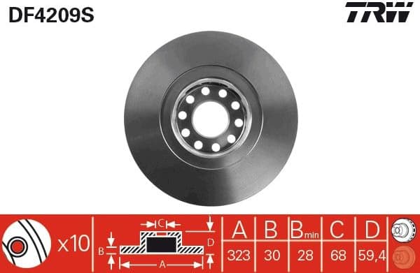 Brake Disc TRW SINGLE DF4209S - image 3