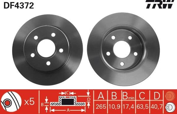 Brake discs kit rear, (2pcs), Top Quality DF4372