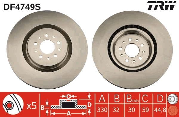 Brake Disc TRW SINGLE DF4749S - image 2