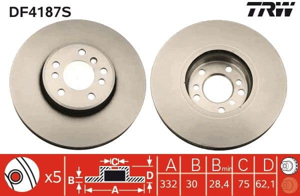 Brake disc, 1pcs FRONT, Top Quality DF4187S