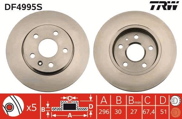 Brake Disc TRW SINGLE DF4995S - image 3