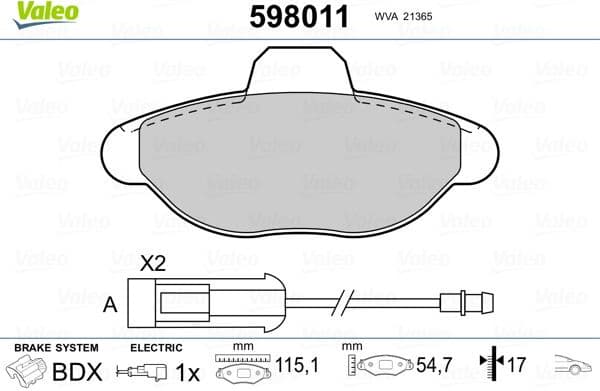 Brake Pad Set, disc brake 598011