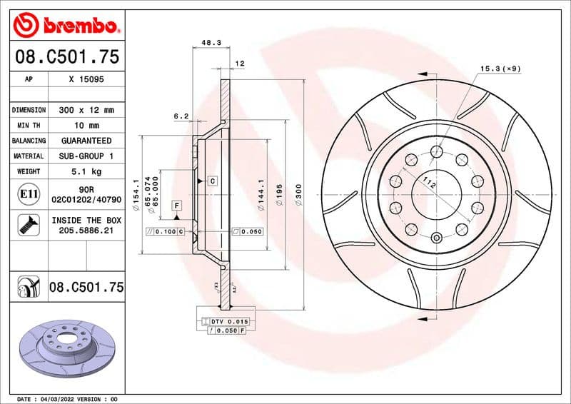 Brake Disc XTRA LINE - Max 08.C501.75