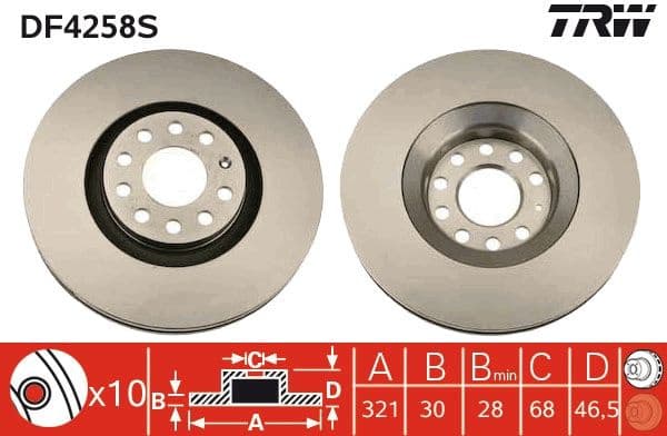Brake Disc TRW SINGLE DF4258S - image 3