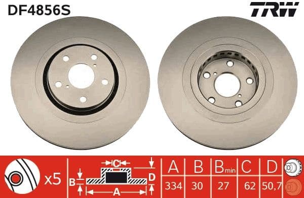 Brake Disc TRW SINGLE DF4856S - image 2