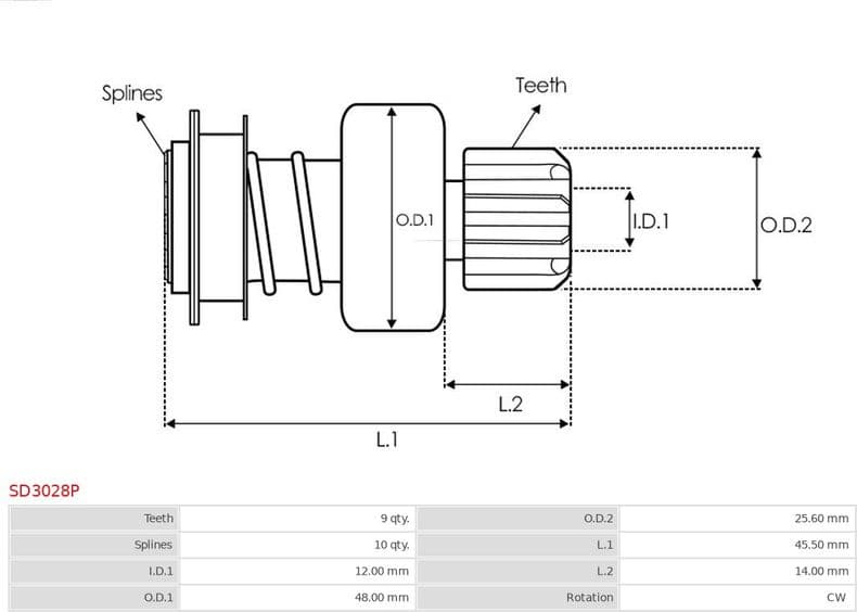 Freewheel Gear, starter AS SD3028P