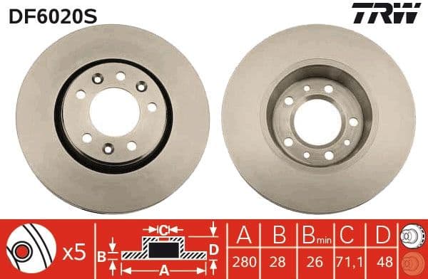 Brake Disc TRW SINGLE DF6020S - image 3