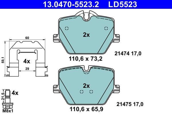 Brake Pad Set, disc brake ATE Ceramic 13.0470-5523.2