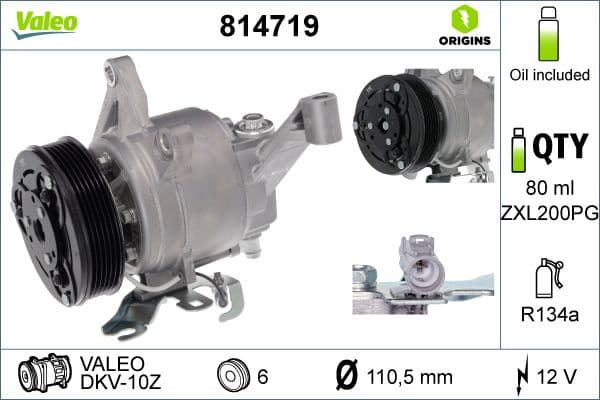 Compressor, air conditioning VALEO ORIGINS NEW OE TECHNOLOGY 814719