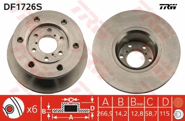 Brake Disc TRW SINGLE DF1726S - image 3