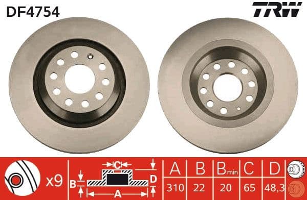 Brake discs kit rear, (2pcs), Top Quality DF4754 - image 2