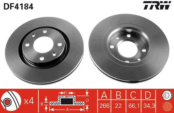 Brake discs kit front (2pcs), Top Quality DF4184 - image 3