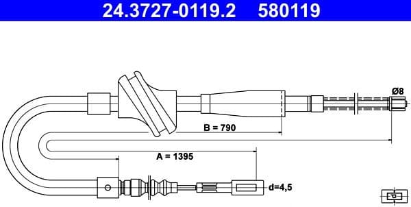 Cable Pull, parking brake 24.3727-0119.2