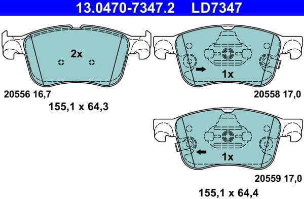 Brake Pad Set, disc brake ATE Ceramic 13.0470-7347.2