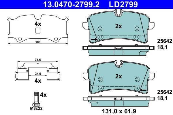 Brake Pad Set, disc brake ATE Ceramic 13.0470-2799.2