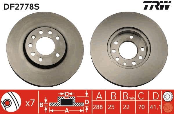 Brake Disc TRW SINGLE DF2778S - image 3