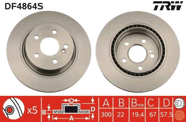 Brake Disc TRW SINGLE DF4864S - image 2