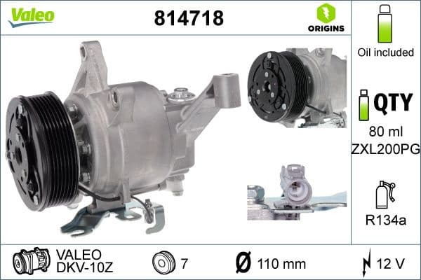 Compressor, air conditioning VALEO ORIGINS NEW OE TECHNOLOGY 814718