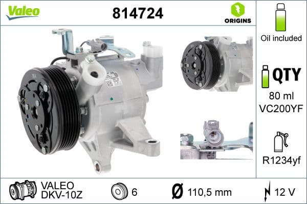 Compressor, air conditioning VALEO ORIGINS NEW OE TECHNOLOGY 814724
