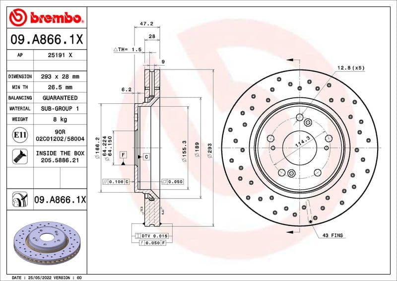 Brake Disc XTRA LINE - Xtra 09.A866.1X