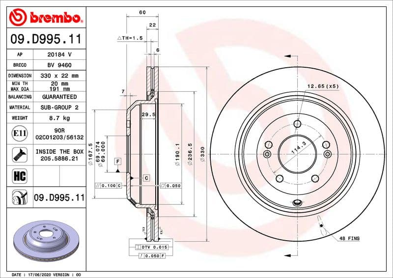 Brake Disc PRIME LINE - UV Coated 09.D995.11