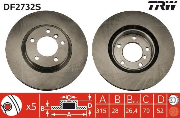 Brake Disc TRW SINGLE DF2732S - image 3