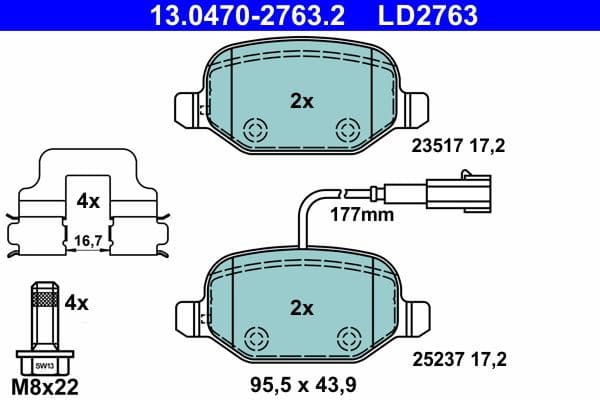 Brake Pad Set, disc brake ATE Ceramic 13.0470-2763.2