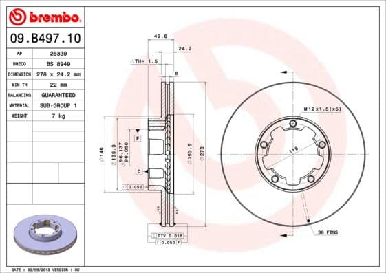 Brake Disc PRIME LINE 09.B497.10