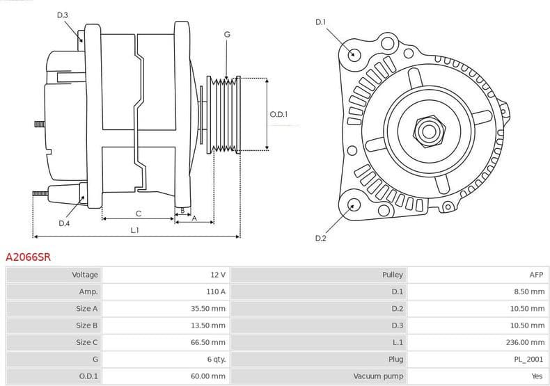Alternator Remanufactured AS A2066SR - image 5