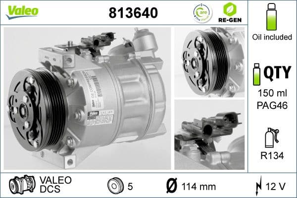 Compressor, air conditioning VALEO RE-GEN REMANUFACTURED 813640