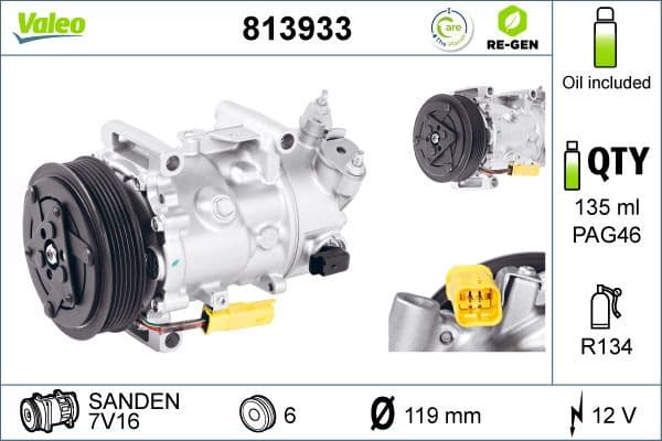 Compressor, air conditioning VALEO RE-GEN REMANUFACTURED 813933