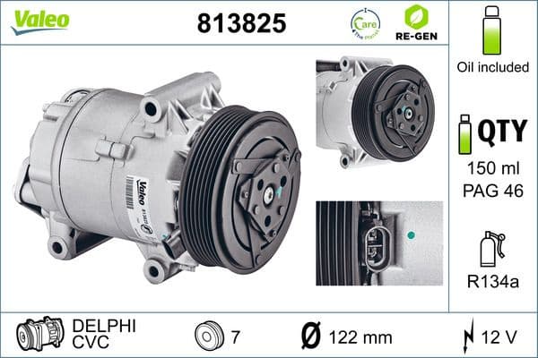Compressor, air conditioning VALEO RE-GEN REMANUFACTURED 813825