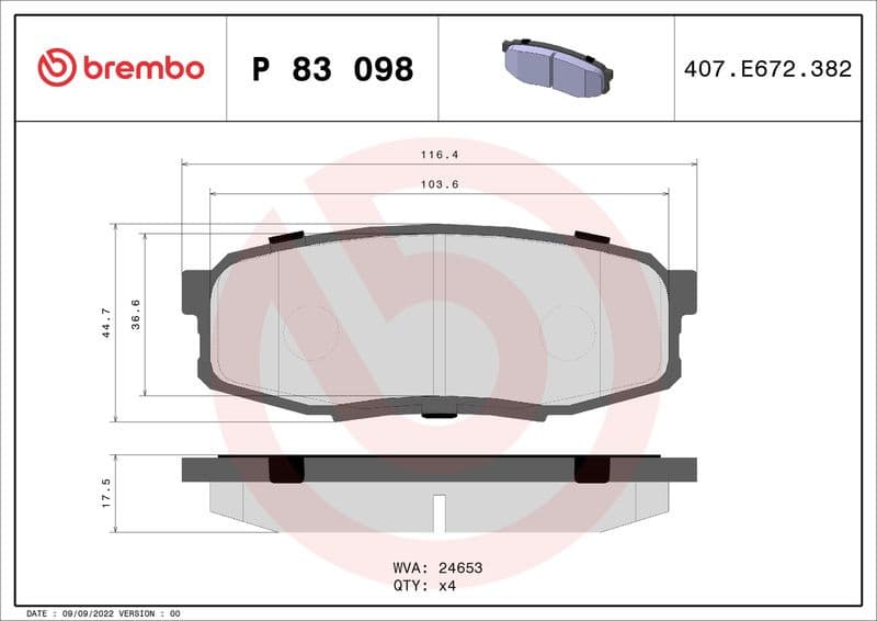 Brake Pad Set, disc brake XTRA LINE P 83 098X