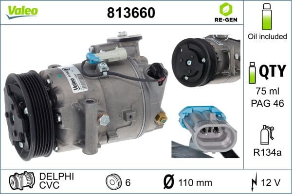 Compressor, air conditioning VALEO RE-GEN REMANUFACTURED 813660