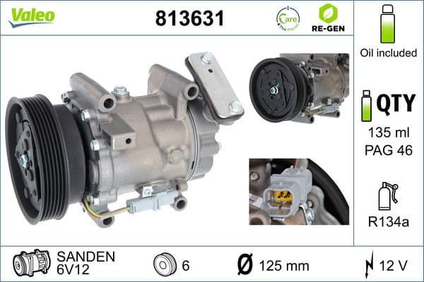 Compressor, air conditioning VALEO RE-GEN REMANUFACTURED 813631