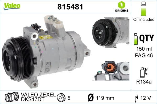 Compressor, air conditioning VALEO ORIGINS NEW OE TECHNOLOGY 815481