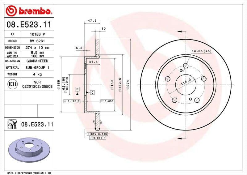 Brake Disc PRIME LINE - UV Coated 08.E523.11