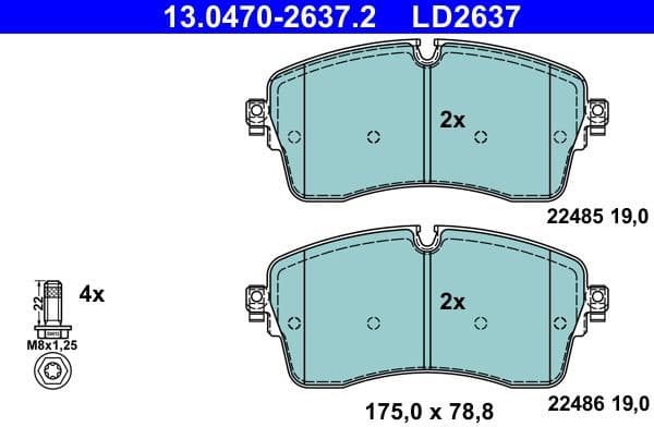 Brake Pad Set, disc brake ATE Ceramic 13.0470-2637.2