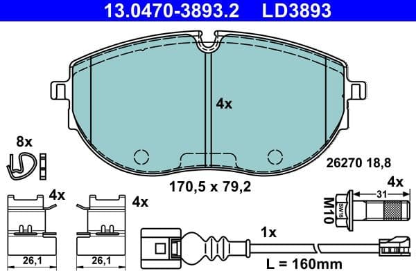 Brake Pad Set, disc brake ATE Ceramic 13.0470-3893.2