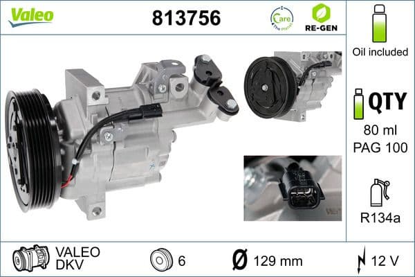 Compressor, air conditioning VALEO RE-GEN REMANUFACTURED 813756