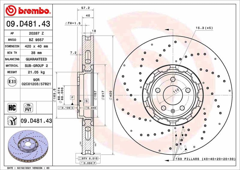 Brake Disc PRIME LINE - Dual Cast 09.D481.43