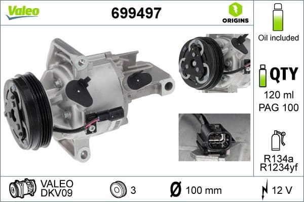 Compressor, air conditioning VALEO ORIGINS NEW OE TECHNOLOGY 699497