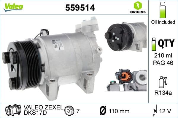 Compressor, air conditioning VALEO ORIGINS NEW OE TECHNOLOGY 559514