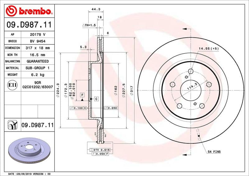Brake Disc PRIME LINE - UV Coated 09.D987.11