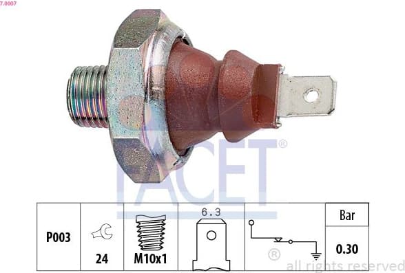 Oil Pressure Switch Made in Italy - OE Equivalent 7.0007