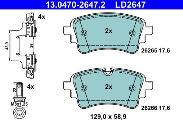 Brake Pad Set, disc brake ATE Ceramic 13.0470-2647.2