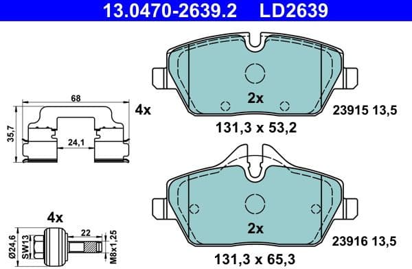 Brake Pad Set, disc brake ATE Ceramic 13.0470-2639.2